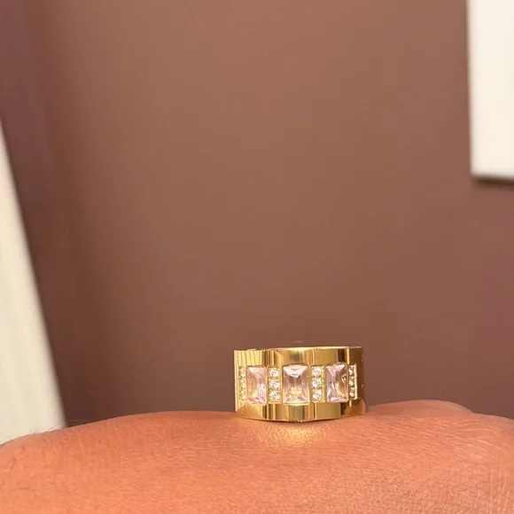 NWOT 18K SS & Crystal Band Ring - Picture 3 of 5